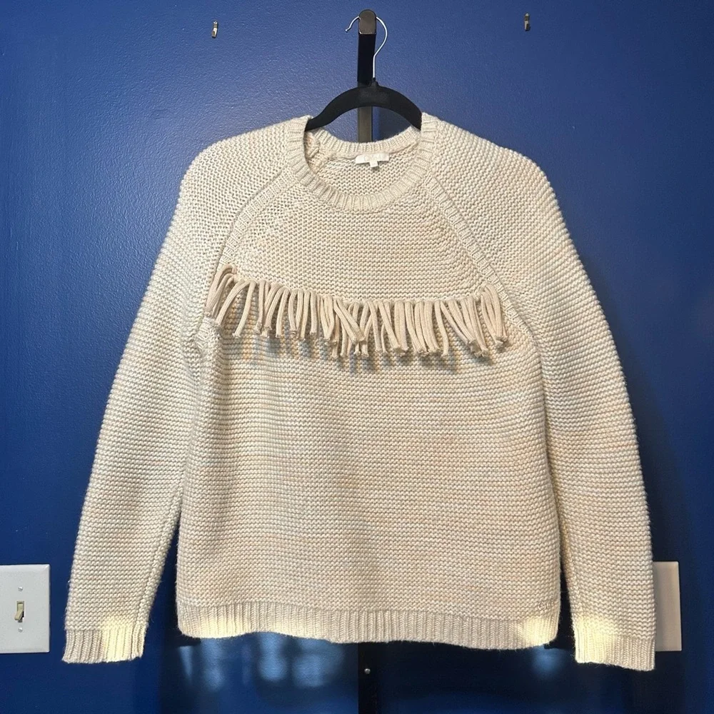 Chloé Beige Wool Knit Sweater with Fringe Accent